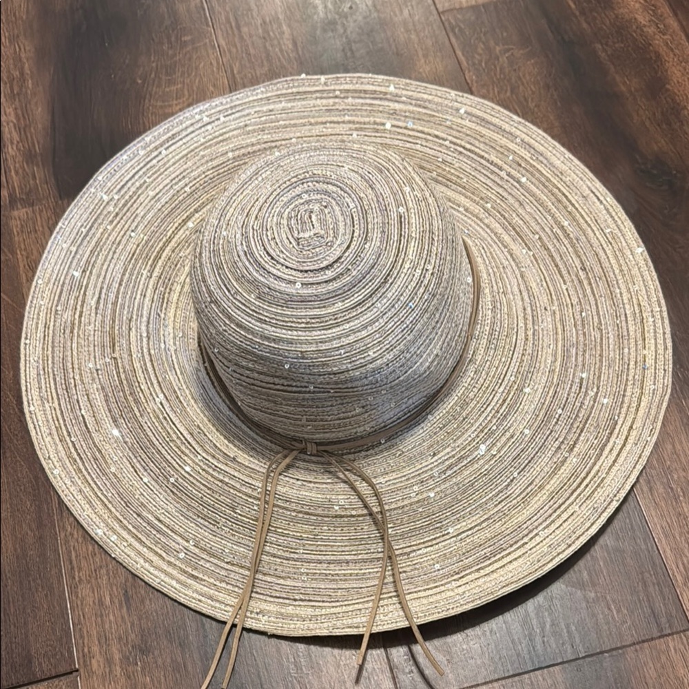 Target Tan Sun Hat with Wide Brim and sequins